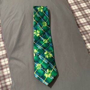 J. Garcia Green and Blue Tie with Shamrock Pattern